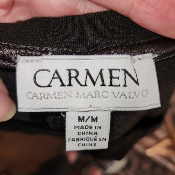 Carmen Marc Valvo Black Short Sleeve Scoop Neck Top M/M - Picture 3 of 6